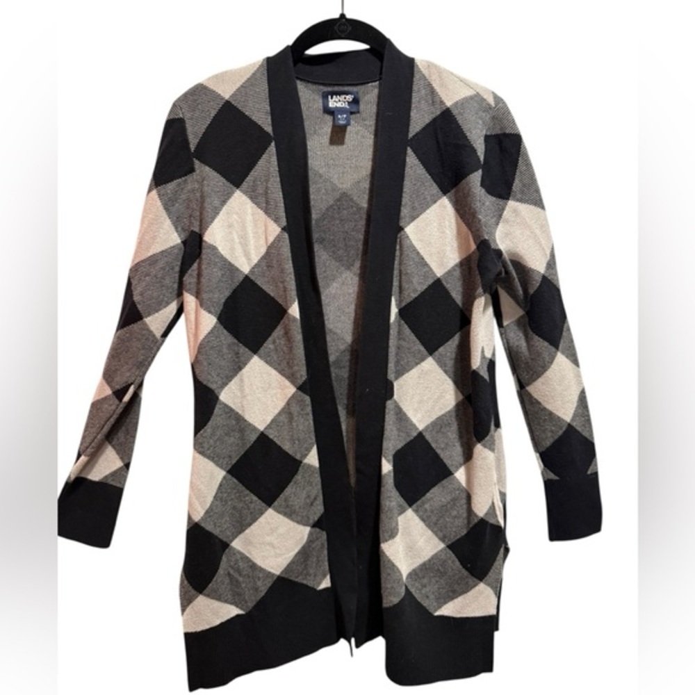 Lands' End Black and Gray Patterned Cardigan